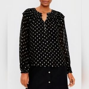Ann Taylor Loft NWT black W Gold Shimmer Ruffle Top. Size M
